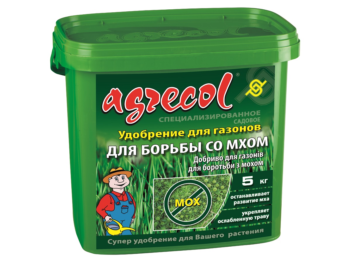 Удобрение минеральное гранулированное Agrecol для газона и борьбы с мхом 15-0-0 / 5 кг