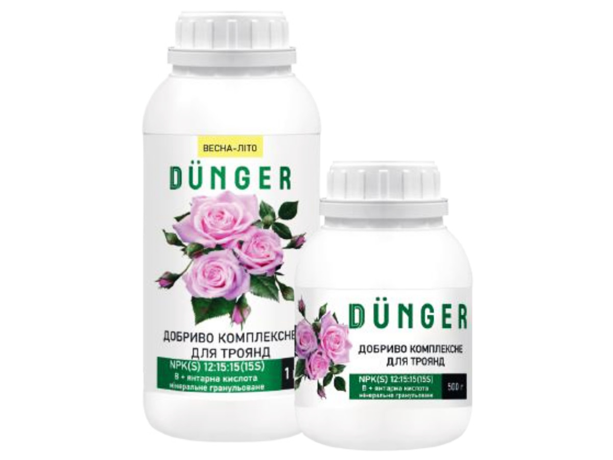 Добриво Дюнгер для троянд 1 кг 12-15-15+15S+TE комплексне в каністрі / Dunger