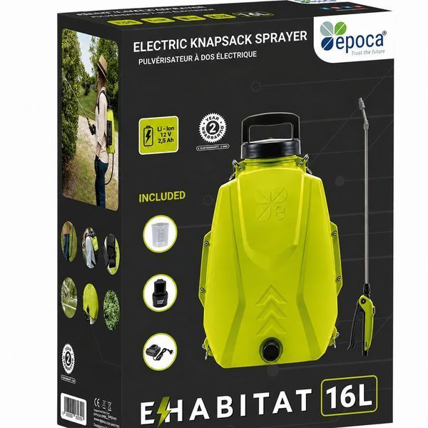 Электрический опрыскиватель Epoca E-Habitat 16 л, ранцевый, жёлтый / Epoca 26364 120900200907 фото