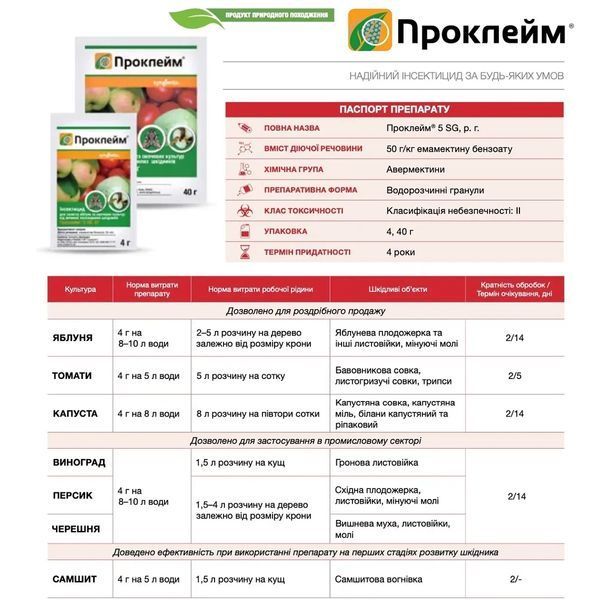 Інсектицид Проклейм 5 (емамектину бензоат 50 г/кг) SG в.г. 40 г / Syngenta 150200301542 фото