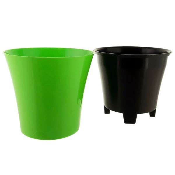 Горщик для кімнатних рослин пластиковий Plastdetal Donna 3,5 л, 19 см зелений з чорною вставкою / Пластдетал 120200201212 фото