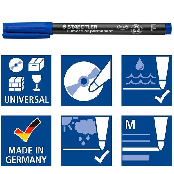 Маркер перманентный водостойкий Staedtler Pancolor Lumocolor 303F синий / 0,6 мм 120500200116 фото