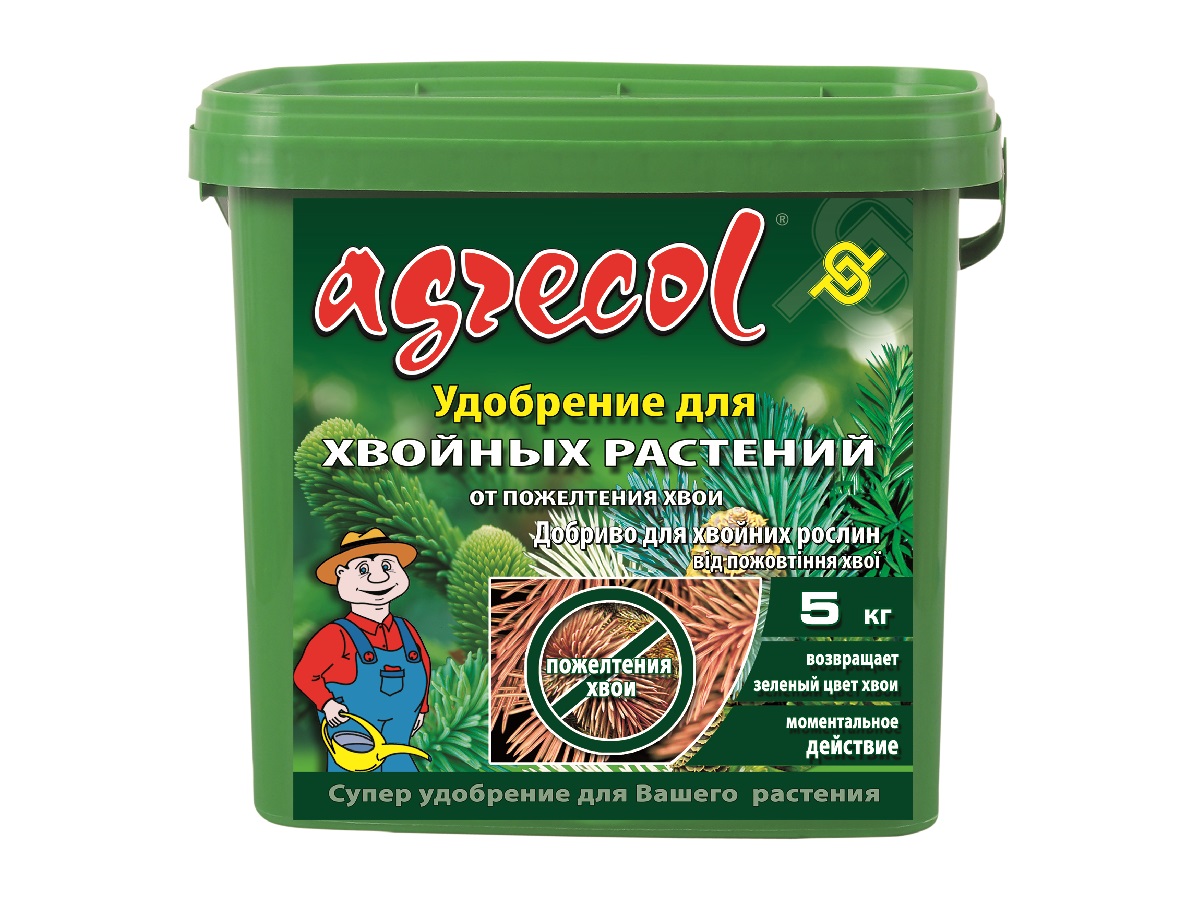 Удобрение минеральное гранулированное Agrecol для хвойных от пожелтения 0-0-6 / 5 кг